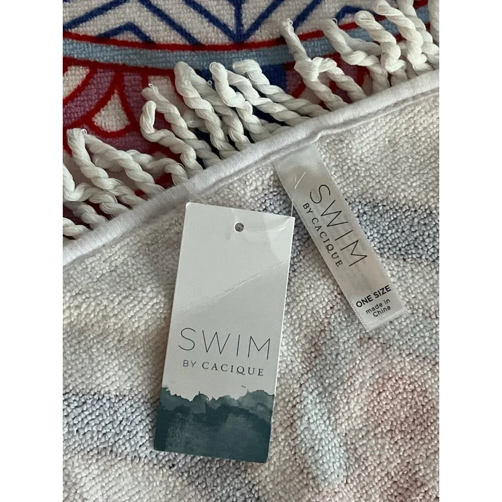 NWT Swim by Cacique Lane Bryant Round Mandala Beach Towel – 61” Red White Blue F